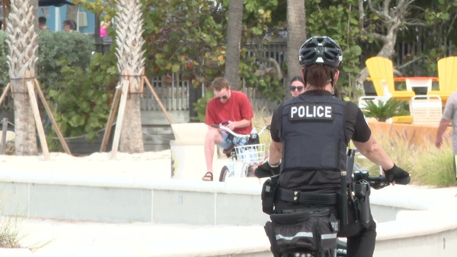 Community policing in Treasure Island, officers testing out e-bikes